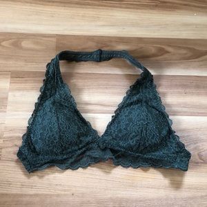 olive green lace halter bralette